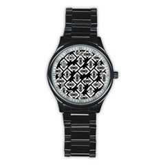 Background Pattern Stainless Steel Round Watch