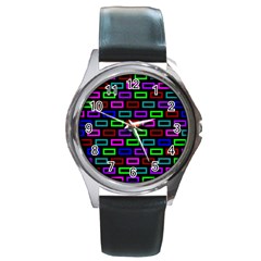 Colourful Bricks Pattern Colour Round Metal Watch