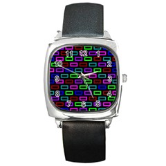 Colourful Bricks Pattern Colour Square Metal Watch by Jancukart