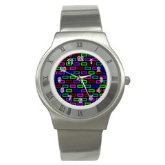 Colourful Bricks Pattern Colour Stainless Steel Watch by Jancukart