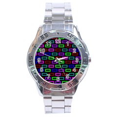 Colourful Bricks Pattern Colour Stainless Steel Analogue Watch by Jancukart