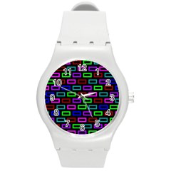 Colourful Bricks Pattern Colour Round Plastic Sport Watch (m) by Jancukart