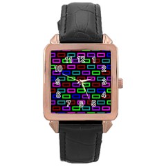 Colourful Bricks Pattern Colour Rose Gold Leather Watch  by Jancukart