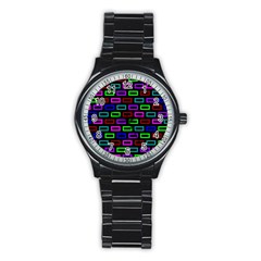 Colourful Bricks Pattern Colour Stainless Steel Round Watch by Jancukart