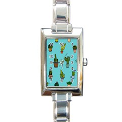 Succulents Teal Back Rectangle Italian Charm Watch by Jancukart