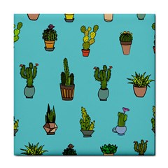 Succulents Teal Back Tile Coaster