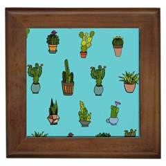 Succulents Teal Back Framed Tile