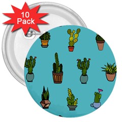 Succulents Teal Back 3  Buttons (10 Pack) 