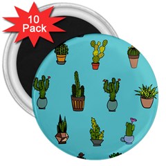 Succulents Teal Back 3  Magnets (10 Pack) 