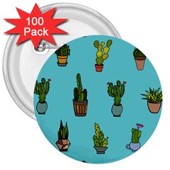 Succulents Teal Back 3  Buttons (100 Pack) 