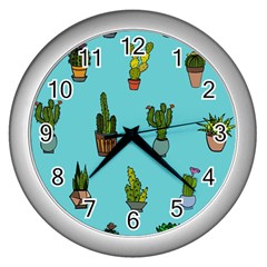 Succulents Teal Back Wall Clock (silver)