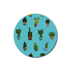 Succulents Teal Back Rubber Round Coaster (4 Pack)