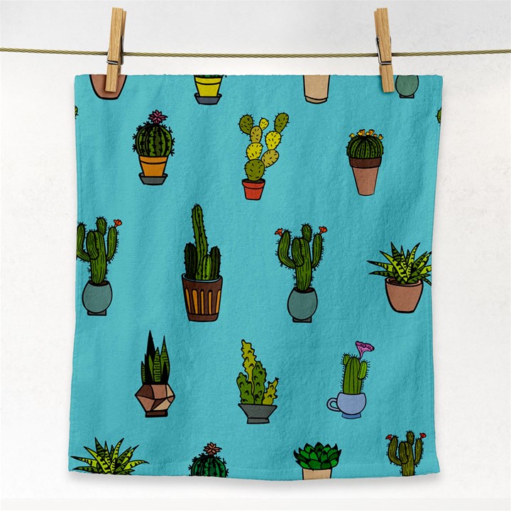 Succulents Teal Back Face Towel