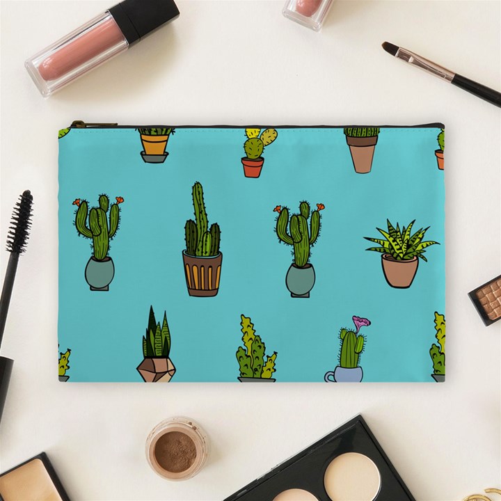 Succulents Teal Back Cosmetic Bag (Large)