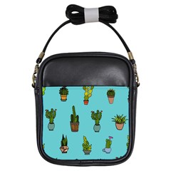 Succulents Teal Back Girls Sling Bag