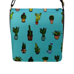 Succulents Teal Back Flap Closure Messenger Bag (l)