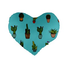 Succulents Teal Back Standard 16  Premium Flano Heart Shape Cushions