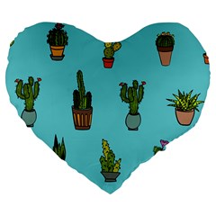 Succulents Teal Back Large 19  Premium Flano Heart Shape Cushions by Jancukart