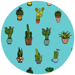 Succulents Teal Back Wooden Puzzle Round