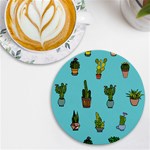 Succulents Teal Back UV Print Round Tile Coaster Front