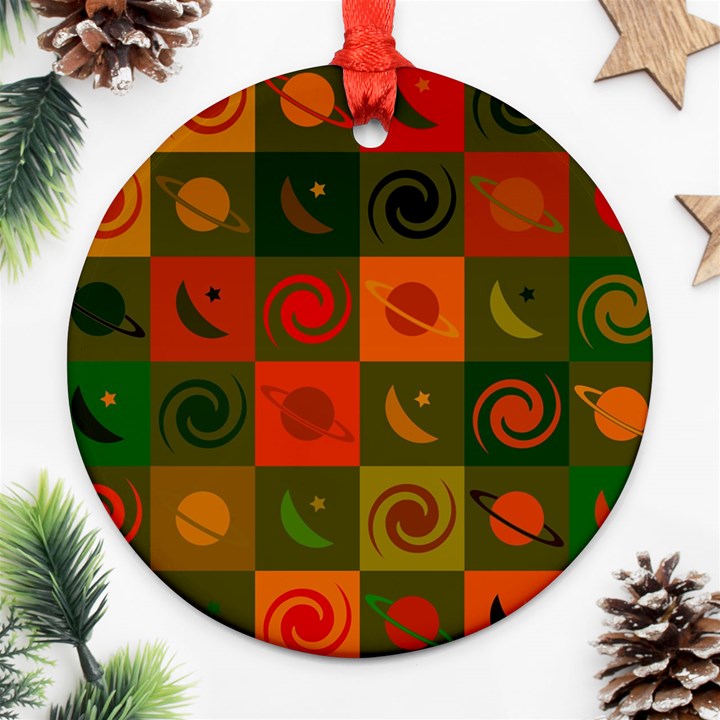 Space Pattern Multicolour Round Ornament (Two Sides)