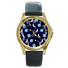 Space-pattern-colour Round Gold Metal Watch by Jancukart