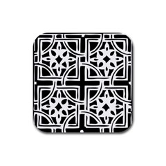 Black And White Geometric Geometry Pattern Rubber Square Coaster (4 Pack)