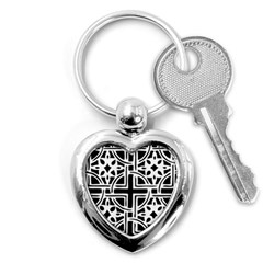 Black And White Geometric Geometry Pattern Key Chain (heart)