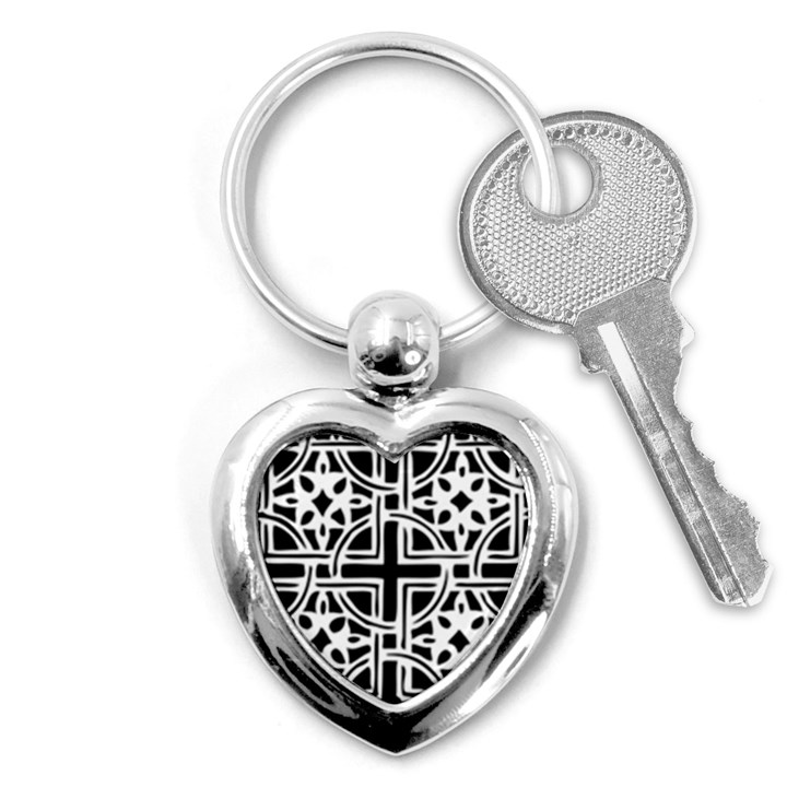 Black And White Geometric Geometry Pattern Key Chain (Heart)