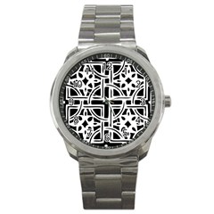 Black And White Geometric Geometry Pattern Sport Metal Watch