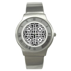 Black And White Geometric Geometry Pattern Stainless Steel Watch