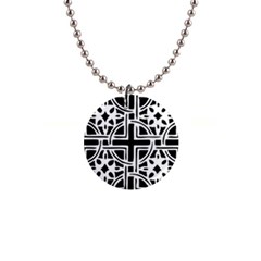 Black And White Geometric Geometry Pattern 1  Button Necklace by Jancukart