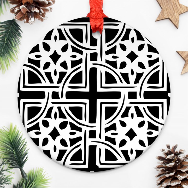 Black And White Geometric Geometry Pattern Round Ornament (Two Sides)