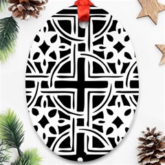 Black And White Geometric Geometry Pattern Oval Ornament (two Sides)