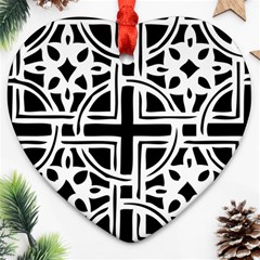 Black And White Geometric Geometry Pattern Heart Ornament (two Sides)