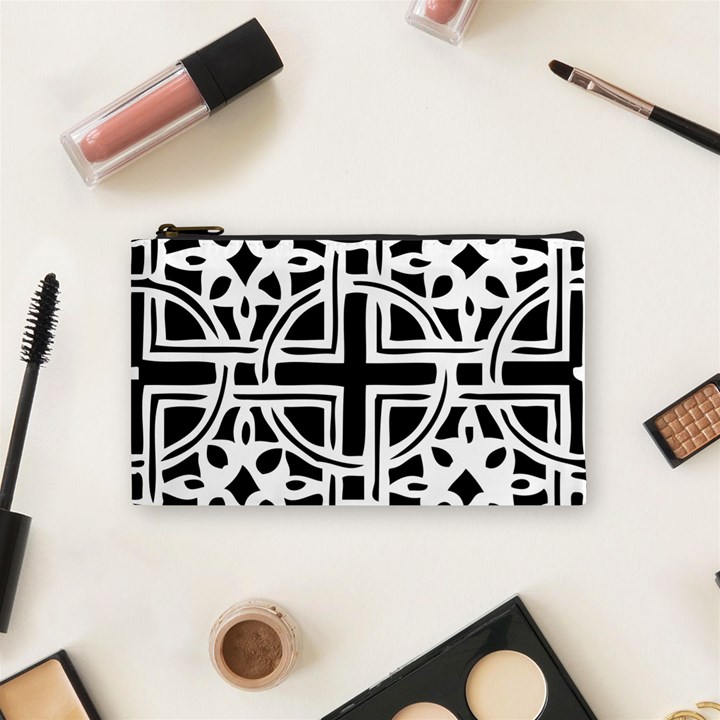 Black And White Geometric Geometry Pattern Cosmetic Bag (Small)