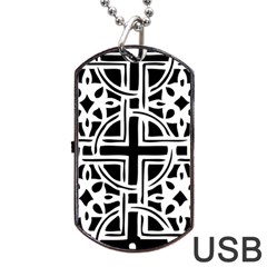 Black And White Geometric Geometry Pattern Dog Tag Usb Flash (two Sides)