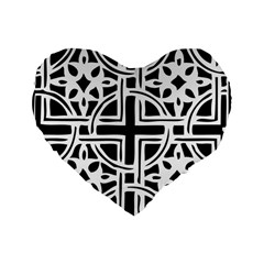 Black And White Geometric Geometry Pattern Standard 16  Premium Flano Heart Shape Cushions