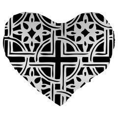 Black And White Geometric Geometry Pattern Large 19  Premium Flano Heart Shape Cushions