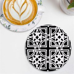 Black And White Geometric Geometry Pattern Uv Print Round Tile Coaster by Jancukart