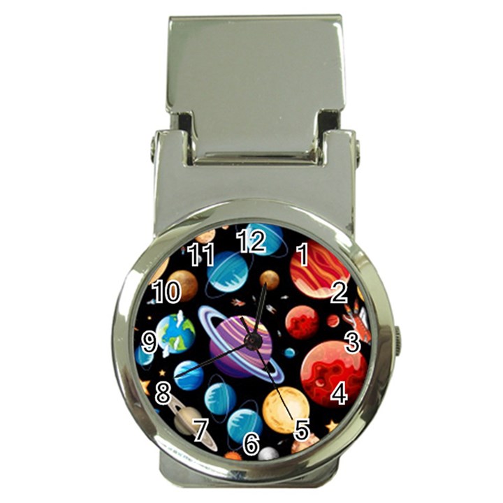 Background-with-many-planets-space Money Clip Watches