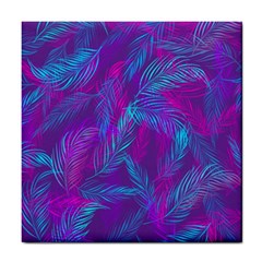 Leaf-pattern-with-neon-purple-background Tile Coaster