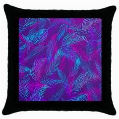 Leaf-pattern-with-neon-purple-background Throw Pillow Case (black)