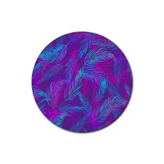 Leaf-pattern-with-neon-purple-background Rubber Coaster (round)