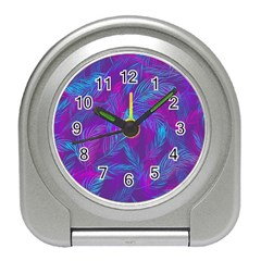 Leaf-pattern-with-neon-purple-background Travel Alarm Clock