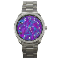 Leaf-pattern-with-neon-purple-background Sport Metal Watch