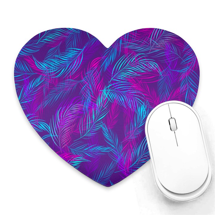 Leaf-pattern-with-neon-purple-background Heart Mousepads