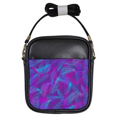 Leaf-pattern-with-neon-purple-background Girls Sling Bag