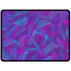 Leaf-pattern-with-neon-purple-background Fleece Blanket (large)  by Jancukart