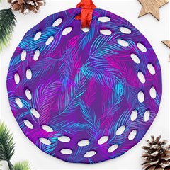 Leaf-pattern-with-neon-purple-background Ornament (round Filigree)